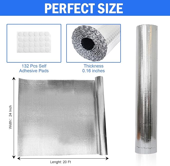 YoleShy Double Reflective Insulation 24 in X 20 FT RV Window Insulation for Winter Reflective Window Film for Roof, Car, Garage Doors