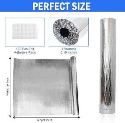 YoleShy Double Reflective Insulation 24 in X 20 FT RV Window Insulation for Winter Reflective Window Film for Roof, Car, Garage Doors