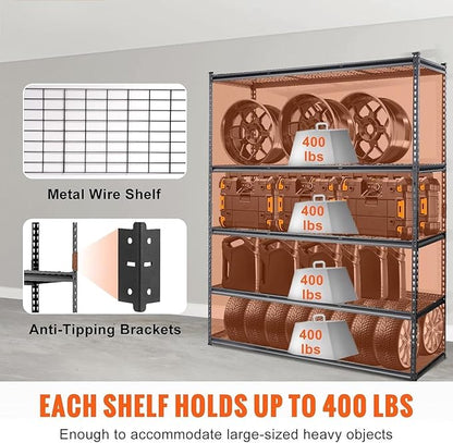 Heavy Duty Shelving - 5 Tire Garage Shelving 48x24x72in, Heavy Duty Garage Shelving Adjustable Height, Garage Shelving Units, Durable Storage Solution, Easy Assemble