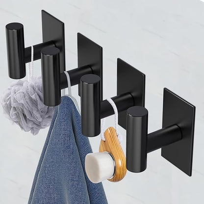 VAEHOLD Wall Towel Hooks, Heavy Duty Sticky Holder Waterproof Towel Hooks for Hanging Coat, Clothes, Closet Hook Wall Mount for Kitchen (Black, 6 Pack)