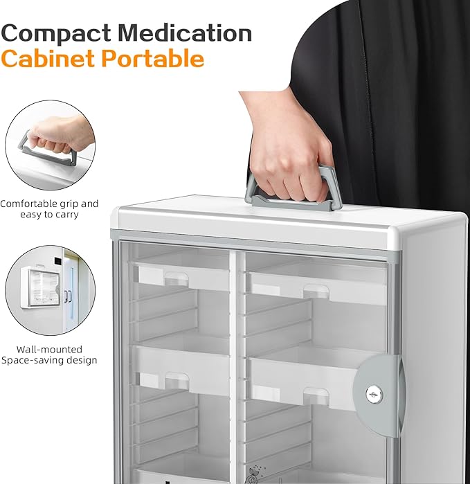 Glosen Medicine Cabinet with Key Wall Mounted Medication Lock Box 【 Silver 15x 6.7 x 13 Inch】 Portable Storage Container Big Capacity