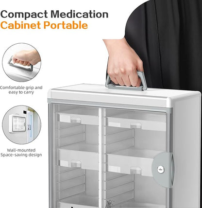 Glosen Medicine Cabinet with Key Wall Mounted Medication Lock Box 【 Silver 15x 6.7 x 13 Inch】 Portable Storage Container Big Capacity