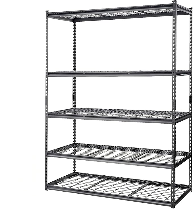 2500 Lbs Capacity Heavy Duty Garage Shelving, 48x24x72 Inch 5-Tier Metal Wire Shelves, Adjustable Industrial Storage Rack for Garage, Basement, Warehouse Organization