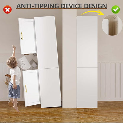 67" Tall Narrow Storage Cabinet Metal Bathroom Cabinet with 2 Doors & 4 Adjustable Shelves, Standing Pantry Cabinets Cupboard for Kitchen, Dining Room, Living Room and Bathroom (White)