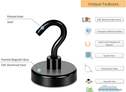 Neosmuk Magnetic Hooks, Heavy Duty 130lb+ Strong Magnet Hook for Cruise Cabins, Cruise Ship Essentials for Hanging, Metal Wall Refrigerator Hangers (Black, 10 Pack)
