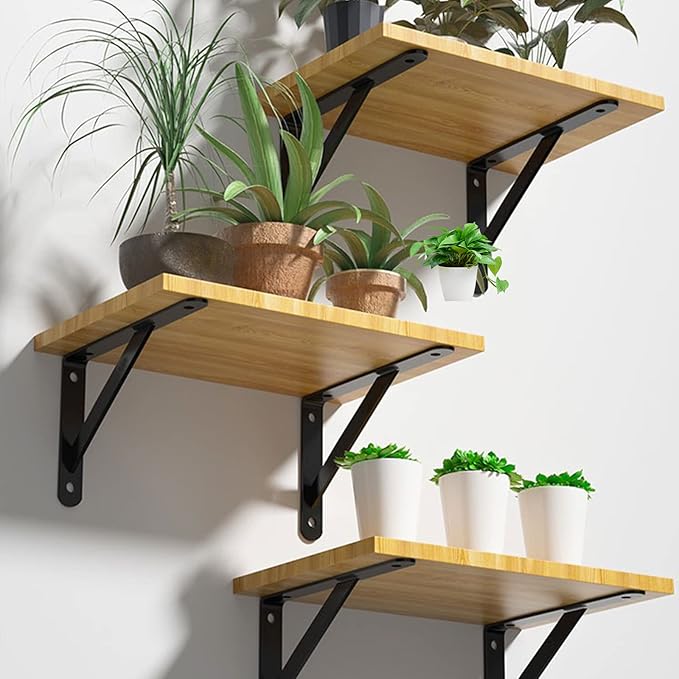 Heavy Duty Shelf Brackets, 8 in X 5 in, for 4 6 10 12 16 20 Inch L Brackets, Floating Shelf Brackets,Wall Mount L Steel Bracket for Shelves, Black