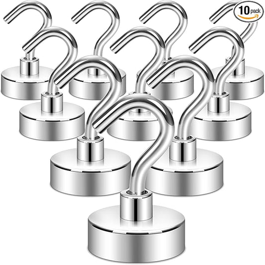 Neosmuk Magnetic Hooks, Heavy Duty 30lb+ Strong Magnet Hook for Cruise Cabins, Cruise Ship Essentials for Hanging, Metal Wall Refrigerator Hangers (Silver, 10 Pack)