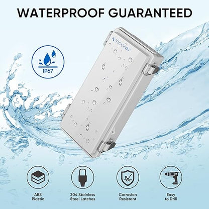 TICONN Outdoor Electrical Box Waterproof, Junction Box IP67 ABS Plastic Enclosure with Hinged Cover with Mounting Plate, Wall Brackets, Cable Glands (Off-White, 10.2"x4.3"x3.0")
