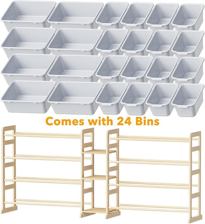 SpaceAid Large Toy Storage Organizer with 24 Bins and 3 Shelves, Toy Organizers Storage Bookshelf, Kids Bin Shelf Box Bookcase for Bedroom Playroom Organization Room Decor, Neutral Gray