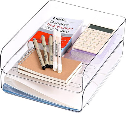 Set of 4 Office Organization and Storage, Clear PET Letter Tray Desk Organizer, Stackable Paper Tray Organizer for Desk Accessories, Notes, Pens, File Paper, Document