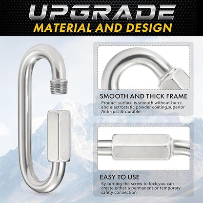sprookber Stainless Steel Chain Quick Links - 304 Stainless Stee Chain Connector, Screw Carabiner, Chain Hooks, Set of 6