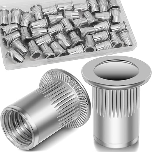40Pcs M8 Rivet Nuts, 304 Stainless Steel Flat Head Rivnut Threaded Insert Nutsert