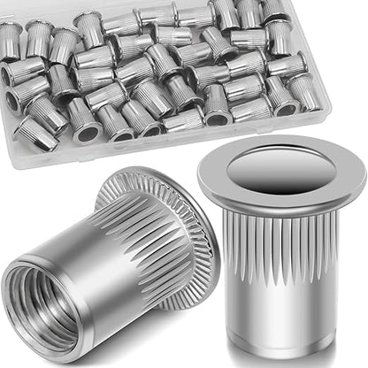 40Pcs M8 Rivet Nuts, 304 Stainless Steel Flat Head Rivnut Threaded Insert Nutsert