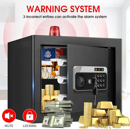 1.3 Cuft Small Safes for Home Use Fire and Water Proof, Anti-theft Fireproof Lock Box with Electronic Keypad, Alarm System and Removable Shelf, Fire Proof Safe for Home Documents, Valuables