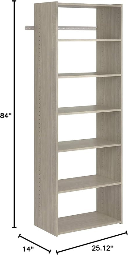 Easy Track PH38-CG Living Essentials Sholf Tower Wood Closet Organizer, Weathered Grey