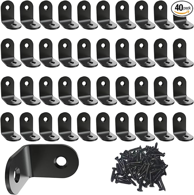 Corner Brace, L Bracket, Corner Brackets of Stainless Steel,Small Angle Support for Home Improvement, Metal Iron Braces for Wood Aufuga (40, Black, 1x1x10.6)