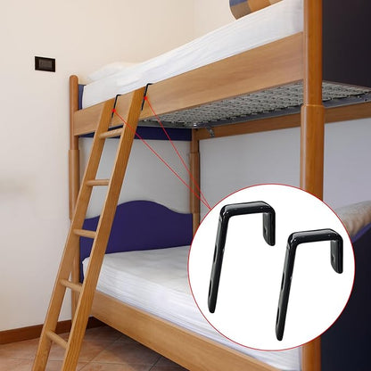 4pcs Iron Bunk Bed Ladder Brackets, PVC Coated Stainless Steel Angled Ladder Hooks Heavy Duty Hardware Utility Hook Loft Bed Hanger (Black)