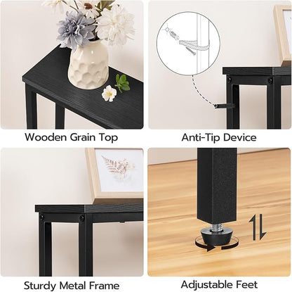 HOOBRO 63" Narrow Console Table with Charging Station, 5.9" Sofa Table with 2 Power Outlets and USB Ports, Long Entryway Tables Behind Couch Table, for Hallway, Livingroom, Black BB165UXG01G1