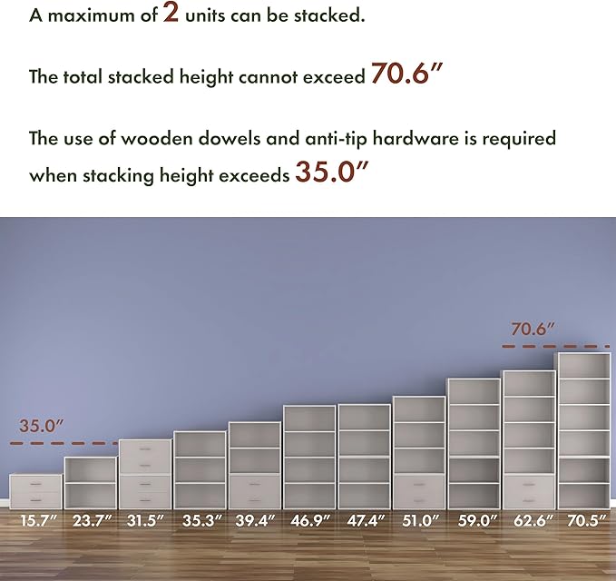 Homes: Inside + Out Apexa 2-Cube Storage Organizer Shelves, Stackable Wood Bookcase Fits Cubby Bins for Organization, Dorm Teen Room Decor & Home Office, Taupe Grey