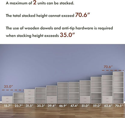 Homes: Inside + Out Apexa 2-Cube Storage Organizer Shelves, Stackable Wood Bookcase Fits Cubby Bins for Organization, Dorm Teen Room Decor & Home Office, Taupe Grey