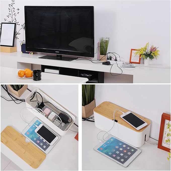 Changsuo Cable Management Box Set Cable Organizer Boxes for Extension Cord Power Stripe Surge Protector Wire Management Organizer Cover Hider for Desk Home Office Kitchen (Small & Large White)