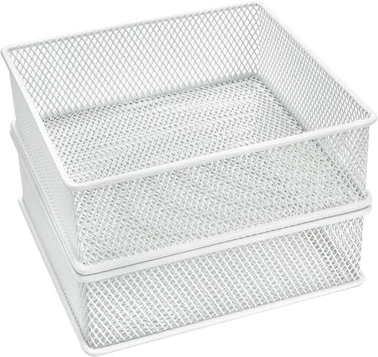 Annova Mesh Stackable Drawer Cabinet and Shelf Organizer Bins Storage Basket School Office Supply Holder Tray- Set of 2 (White, 6x6x2 Inch)