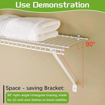 12 Inch Heavy Duty Shelf Brackets, Wire Shelf Brackets Set Include 3 Support Brackets, 2 Wire Shelf End Brackets, 6 Wall Clips, with Screws, Wire Shelving Accessories for Garage, RV, Kitchen, Closet