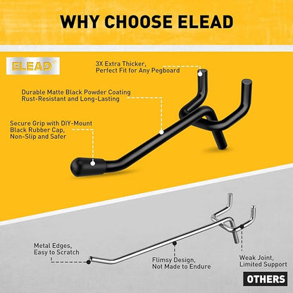 ELEAD 60-Piece 2 Inch Extra Thick Pegboard Hooks, Heavy Duty Peg Board Organizer Accessories, Peg Board Tool Hangers Fit for 1/4" Pegboard Hanging Tools Garage, Workshop, and Craft Storage