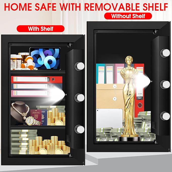 5.2 Cuft Large Safes for Home Use Fire and Water Proof, Anti-Theft Digital Security Safe Box With Programmable Keypad & Spare Keys, Home Safes Water and Fireproof for Money Valuables