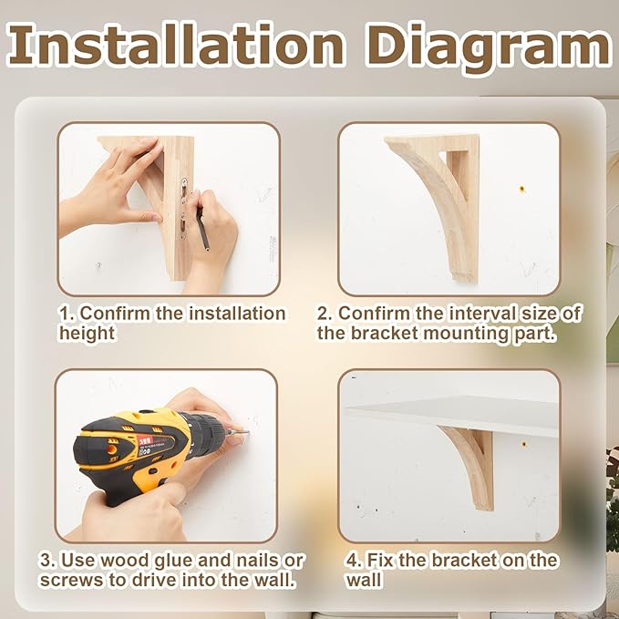 2 Pcs 1 3/4" W x 7 1/2" D x 10 1/2" H Traditional Wood Corbels Wooden Shelf Brackets Unfinished Paintable Solid Wooden Bracket for Doorway Countertops Home Shelves Cabinet Furniture Support