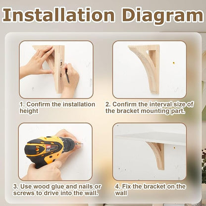 4 Pcs 1 3/4" W x 7 1/2" D x 10 1/2" H Traditional Wood Corbels Wooden Shelf Brackets Unfinished Paintable Solid Wooden Bracket for Doorway Countertops Home Shelves Cabinet Furniture Support