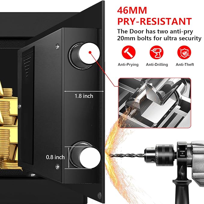 1.3 Cub Small Safes for Home Use Fire and Water Proof, Digital Security Box Fireproof Safe Box with Combination Lock, Smart Alarm System and Removable Shelf, Personal Safe for Home Documents Valuables