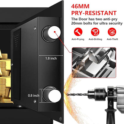 1.3 Cub Small Safes for Home Use Fire and Water Proof, Digital Security Box Fireproof Safe Box with Combination Lock, Smart Alarm System and Removable Shelf, Personal Safe for Home Documents Valuables