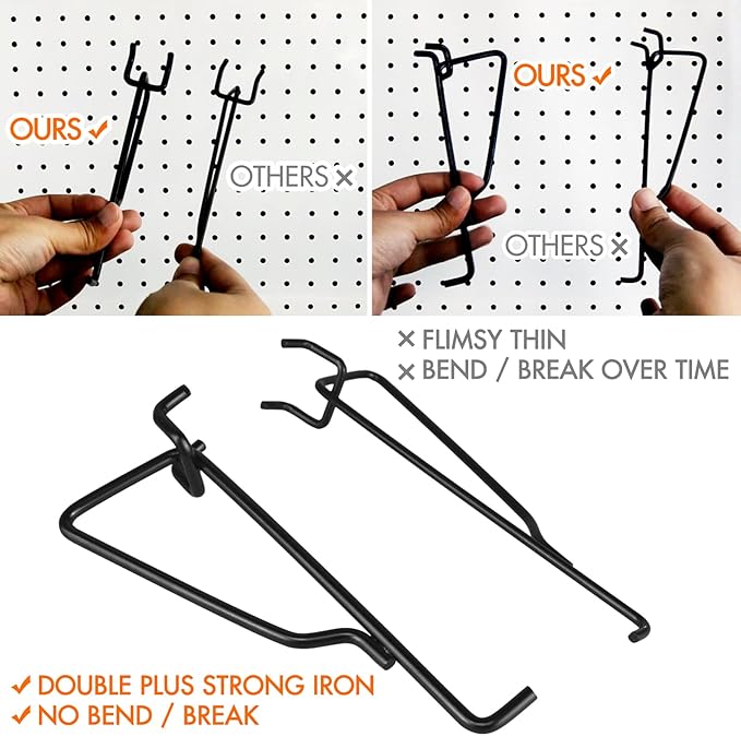 G.CORE Pegboard Shelf Hooks, 10-Pack 8" Black Peg Board Brackets, Organizer Accessories, Various Tools Storage Arrange System for Garage, Craft, Workshop, Workbench