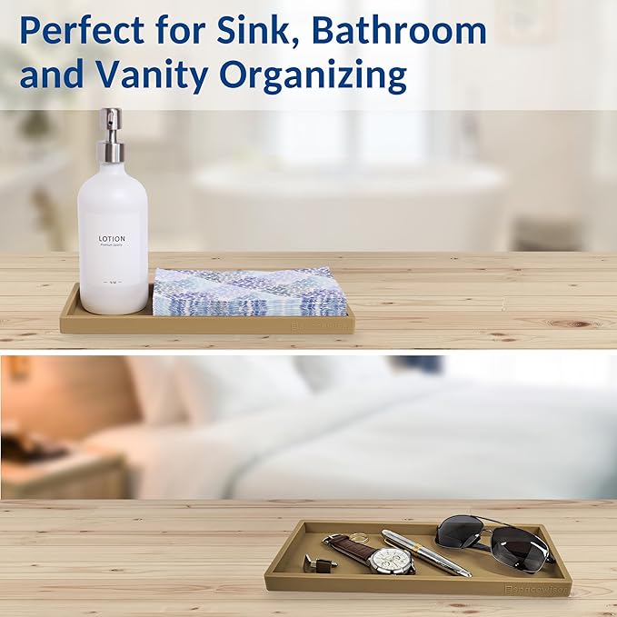 Countertop and Vanity Tray - 11.7" Silicone Bathroom Tray, Flexible Dish Soap Holder for Kitchen, Bathroom Counter Organizer, Shower Toilet Tank Trays Décor Accessories, Sink Makeup Mat Oil