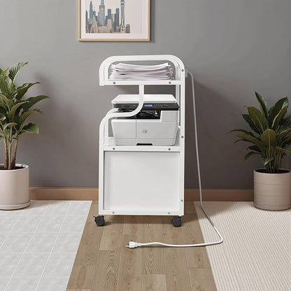 VECELO Large Printer Stand with Power Outlet, 3-Tier Rolling File Cabinet with Lockable Wheels, Heavy Duty Utility Table for Home Office, 18.9"x23.6"x30.2", White