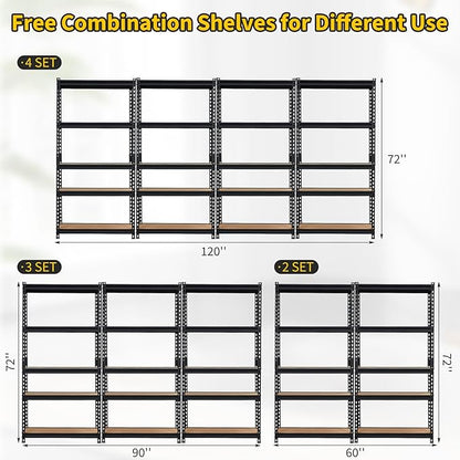 Garage Shelving Heavy Duty Storage Shelves 2000Lbs Capacity, 5 Tier Adjustable Metal Shelving Unit 48" W x 18" D x 72" H, Industrial Utility Rack for Kitchen Pantry
