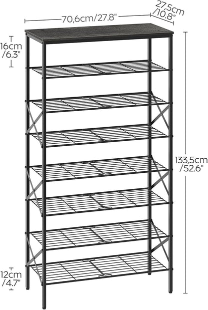 8 Tier Shoe Rack, Large Capacity Shoe Storage Organizer Holds 32 Pairs, Sturdy and Stable, for Entryway, Hallway, Closet, Dorm Room, Charcoal and Black SS08BC