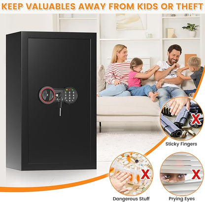 6.0 Cu Ft Large Safe Box for Home Use, 27.6"H Heavy Duty Home Safe with Combination Lock, Alarm System, Removable Shelves, Anti-theft Security Safe for Money Jewelry Documents