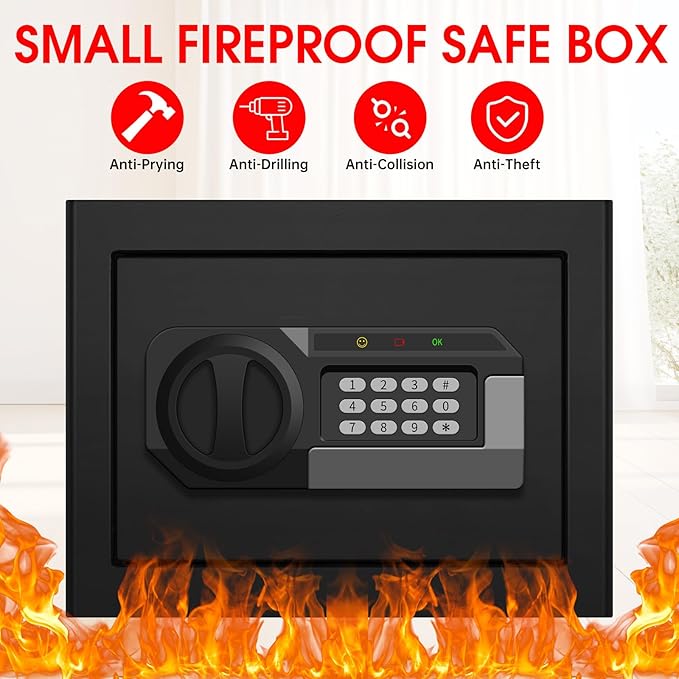 1.3 Cuft Safe Box Fireproof Waterproof, Digital Security Safes for Home Use Fire and Water Proof with Combination Lock, Alarm System and Removable Shelf, Anti-Theft Document Safes For Money, Jewelry
