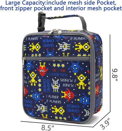 FlowFly Kids Lunch box Insulated Soft Bag Mini Cooler Back to School Thermal Meal Tote Kit for Girls, Boys, Robot