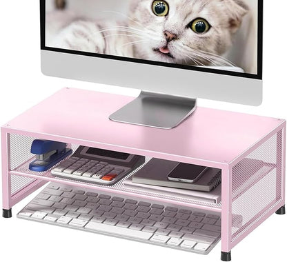 2-Tier Computer Monitor Stand Riser, Desk Organizer for Monitor, Printer & Laptop Stand, Desktop Workspace Organizers for Office Supplies(Pink)