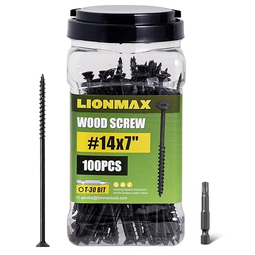 LIONMAX Deck Screws #14 x 7 Inch, 100 PCS, Black Long Wood Screw, Rust Resistant, Exterior Epoxy Coated for Outdoor Decking, Torx/Star Drive Head, T30 Star Bit Included