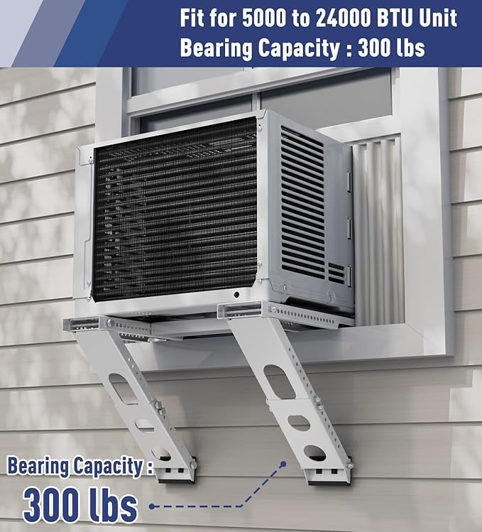 LEOPO No Drilling Air Conditioner Support Bracket,Fits Single & Double-Hung Windows, Heavy Duty Steel Holds Up to 300lbs, for 5000-24000 BTU Units