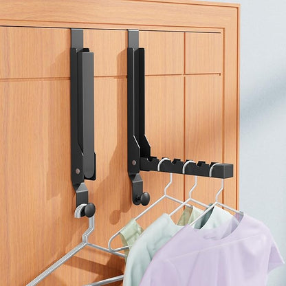 4 Pack Over The Door Hanger Folding Clothes Drying Rack, Folding Hanging Coat Rack for Indoor Laundry Room Compact Small Space Foldable Portable Clothing Hanger Hook Collapsible (Black-4(Upgraded))