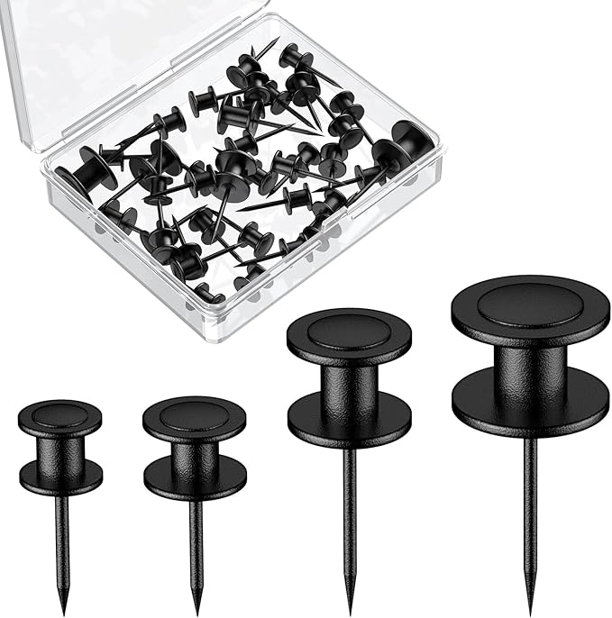 Uniclife 20 Pcs Thumb Tacks, Double Headed Picture Hangers, 4 Size Push Pins for Wall, Picture Hanging Nails, Long Wall Hooks for Pictures Photo Frame Tapestry and Decor, Black