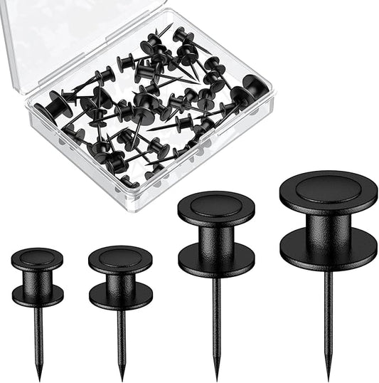 Uniclife 20 Pcs Thumb Tacks, Double Headed Picture Hangers, 4 Size Push Pins for Wall, Picture Hanging Nails, Long Wall Hooks for Pictures Photo Frame Tapestry and Decor, Black