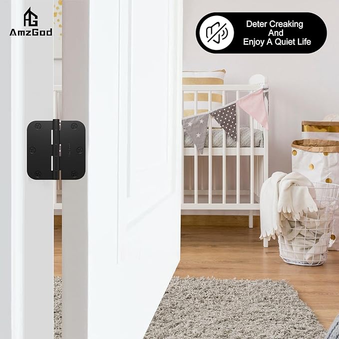 Door Hinges Matte Black - 54 Pack Black Door Hinges 3.5 Inch Rounded Interior Door Hinge with 5/8" Radius Corners - Black Hinges for Doors 3 1/2 Inches Flat Iron Residential Door Hardware