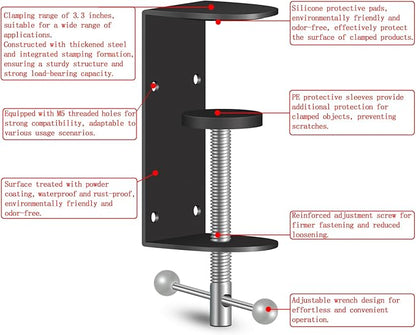 2-Pack 3 Inch Heavy Duty Black C-Clamps for Desk & Table, 0.9-3.3 Inch Clamping Range, 4 Mounting Holes, Metal Workbench Clamps(Long Screw)