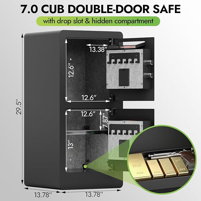 Safe with Drop Slot, 7.0 Cu Ft Drop Safe for Business Biometric Cash Safes with Removable Shelves & Fireproof Bag Commercial Safes for Restaurants, Supermarkets, Retail Stores